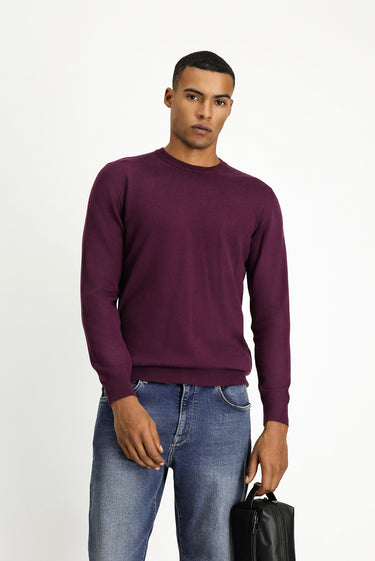 Koyu Bordo Bisiklet Yaka Regular Fit Pamuklu Triko Kazak