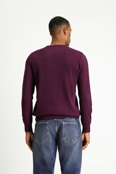 Koyu Bordo Bisiklet Yaka Regular Fit Pamuklu Triko Kazak