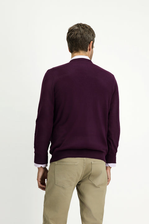 Dark Burgundy Crew Neck Regular Fit Cotton Cashmere Knit Sweater