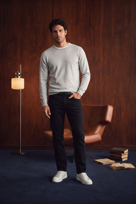 Light Grey Melange Crew Neck Regular Fit Wool Knitted Sweater