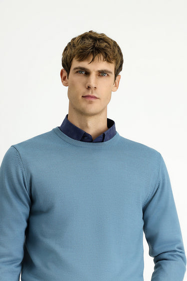 Küf Yeşili Bisiklet Yaka Regular Fit Yünlü Triko Kazak