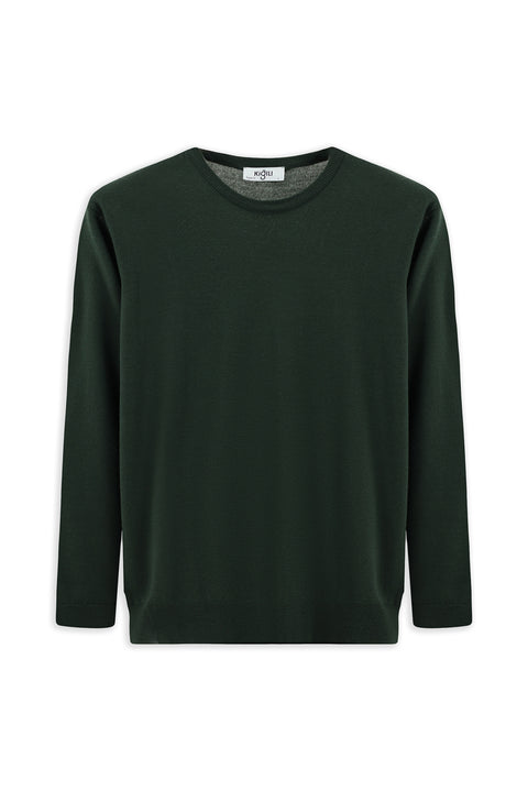 Military Khaki Crew Neck Regular Fit Wool Knitted Sweater