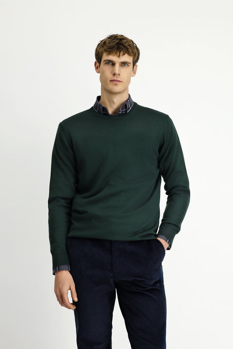 Military Khaki Crew Neck Regular Fit Wool Knitted Sweater