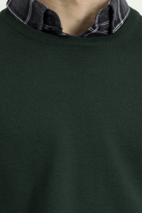 Military Khaki Crew Neck Regular Fit Wool Knitted Sweater