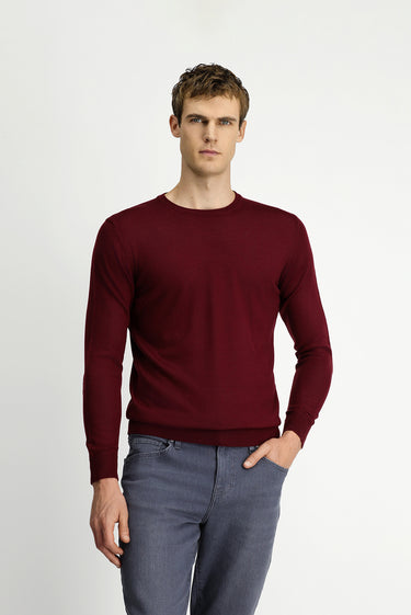 Koyu Bordo Bisiklet Yaka Regular Fit Yünlü Triko Kazak