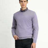 Lila Bisiklet Yaka Regular Fit Yünlü Triko Kazak