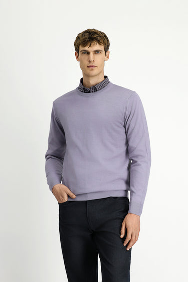 Lila Bisiklet Yaka Regular Fit Yünlü Triko Kazak