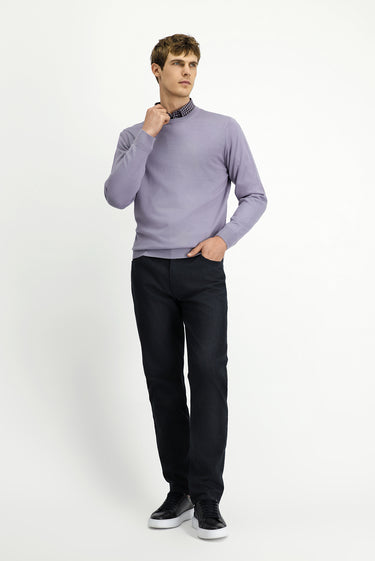 Lila Bisiklet Yaka Regular Fit Yünlü Triko Kazak