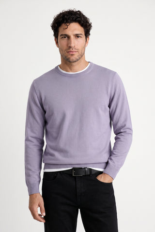 Lila Bisiklet Yaka Regular Fit Yünlü Örme Triko Kazak