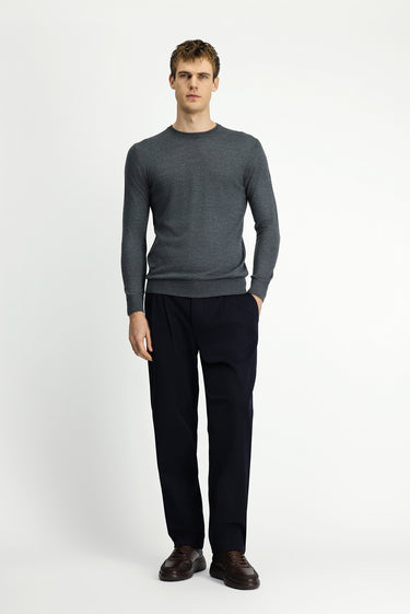 Orta Anrasit Melanj Bisiklet Yaka Regular Fit Yünlü Triko Kazak