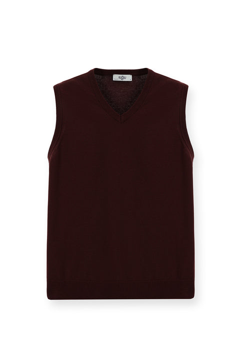 Dark Burgundy V-Neck Cotton Knit Sweater