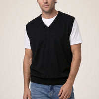 Black V-Neck Wool Knit Sweater