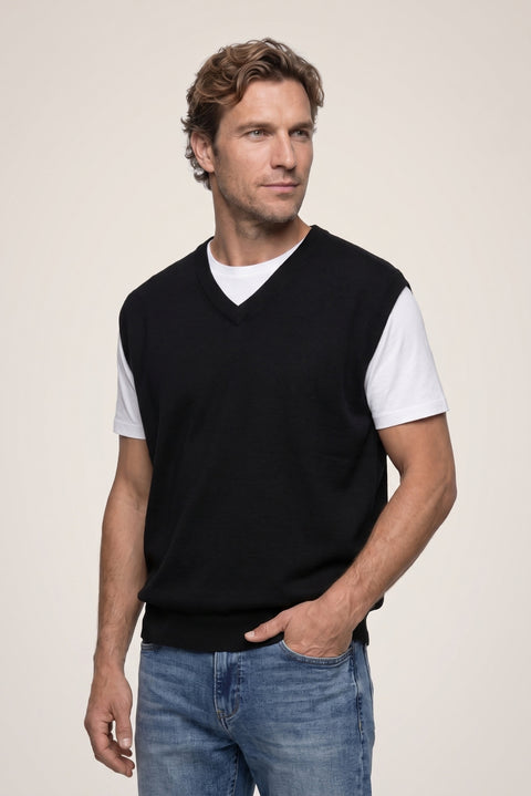Black V-Neck Wool Knit Sweater