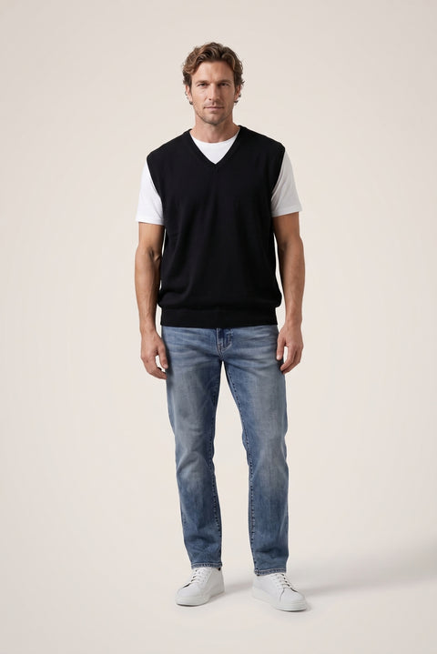 Black V-Neck Wool Knit Sweater
