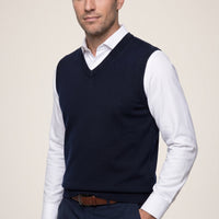 Dark Navy V-Neck Wool Knit Sweater