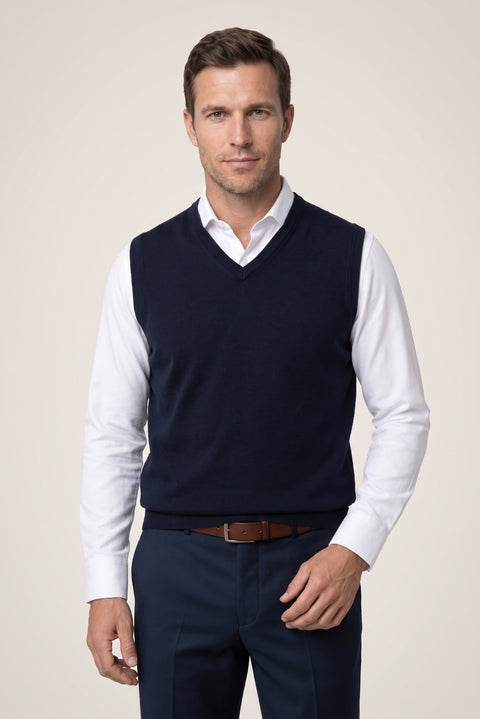 Dark Navy V-Neck Wool Knit Sweater