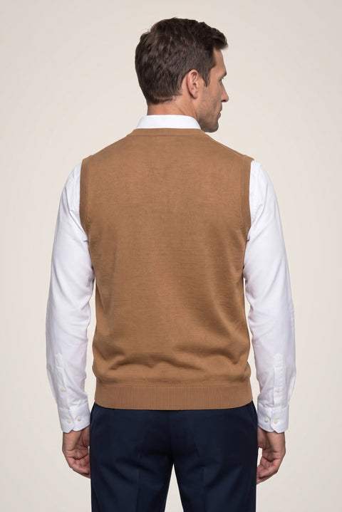 Camel V-neck sweater knit