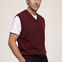 Dark Burgundy V-Neck Wool Knit Sweater