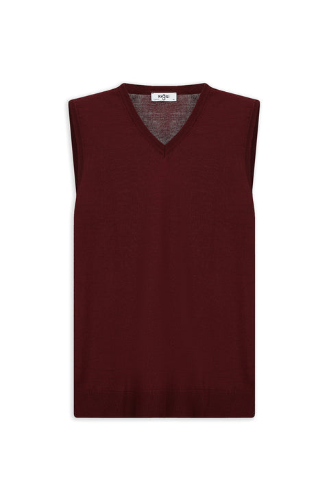 Dark Burgundy V-Neck Wool Knit Sweater