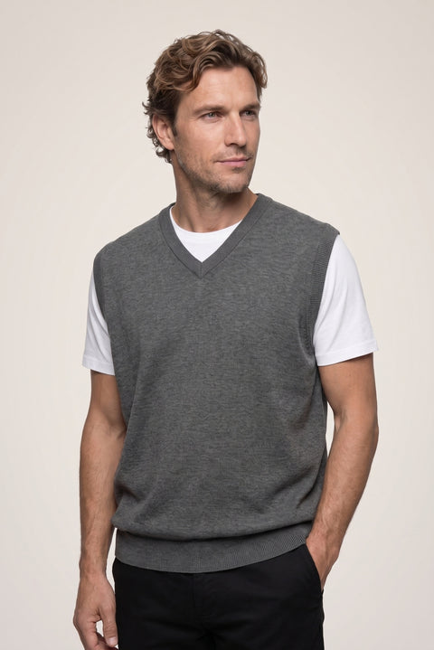 Medium Anthracite Melange V-Neck Wool Knitwear Sweater
