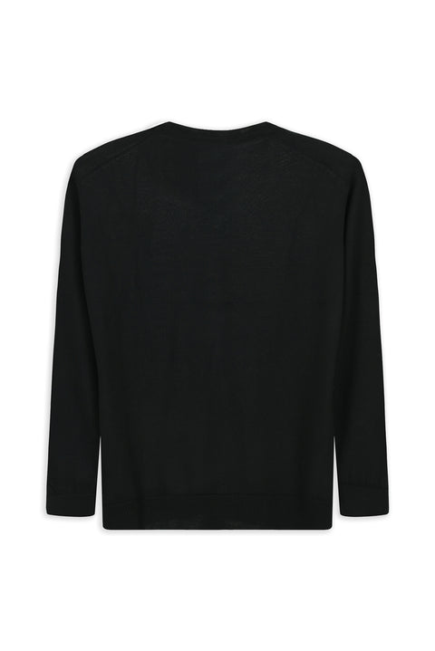 Black V-Neck Buttoned Wool Knitted Cardigan