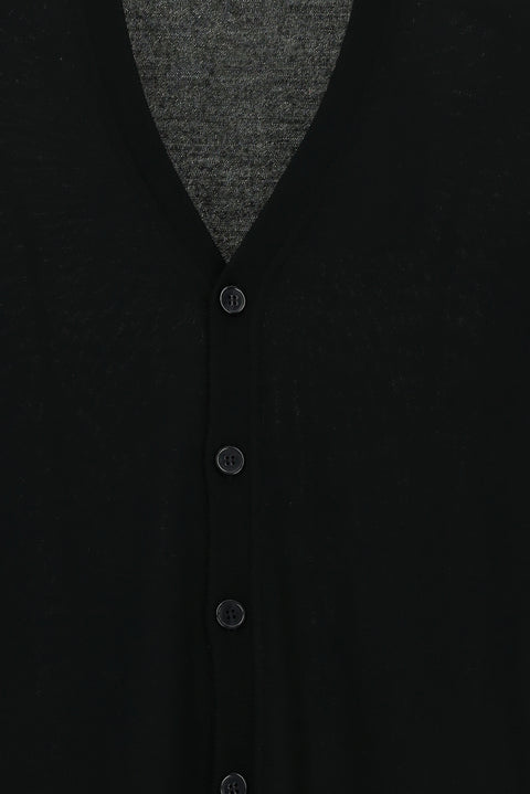 Black V-Neck Buttoned Wool Knitted Cardigan