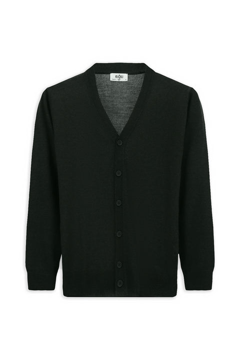 Military Khaki V-Neck Buttoned Wool Knitted Cardigan