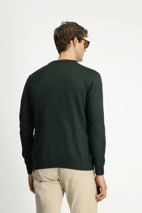 Military Khaki V-Neck Buttoned Wool Knitted Cardigan