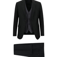 Siyah 7 Drop Slim Fit Dar Kesim Kombinli Yelekli Takım Elbise