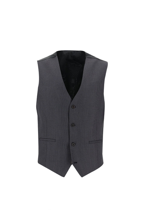 Siyah 7 Drop Slim Fit Dar Kesim Kombinli Yelekli Takım Elbise