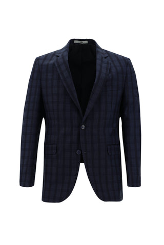 Açık Lacivert 7 Drop Slim Fit Dar Kesim Kombinli Ekose Takım Elbise