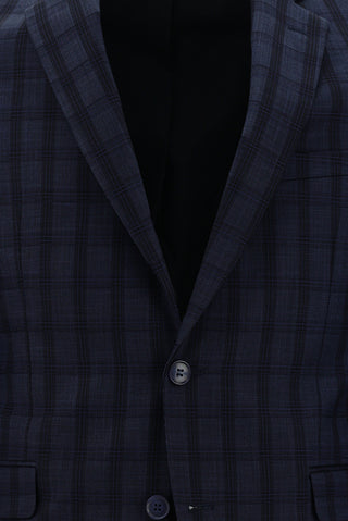 Açık Lacivert 7 Drop Slim Fit Dar Kesim Kombinli Ekose Takım Elbise