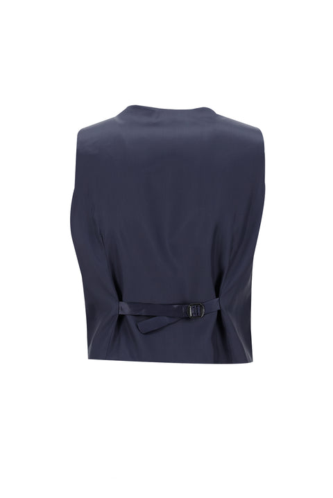 Orta Lacivert 7 Drop Super Slim Fit Eksra Dar Kesim Fit Yelekli Takım Elbise