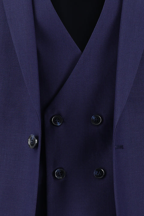 Orta Lacivert 7 Drop Super Slim Fit Eksra Dar Kesim Fit Yelekli Takım Elbise