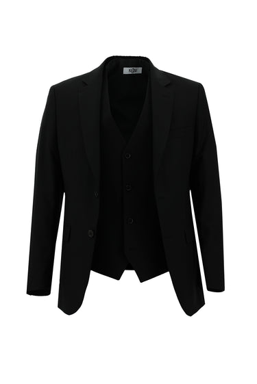 Siyah Slim Fit Dar Kesim Klasik Yelekli Takım Elbise