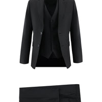 Siyah Slim Fit Dar Kesim Yelekli Klasik Takım Elbise