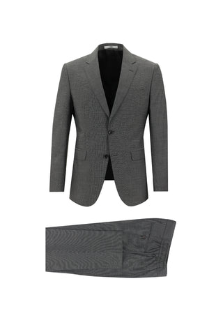 Orta Antrasit 7 Drop Slim Fit Dar Kesim Beli Lastikli İpli Desenli Takım Elbise