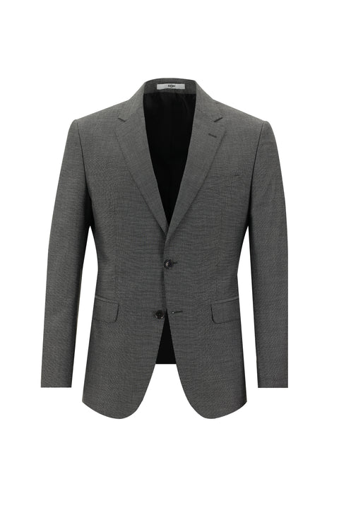 Orta Antrasit 7 Drop Slim Fit Dar Kesim Beli Lastikli İpli Desenli Takım Elbise