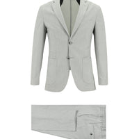 Orta Gri 7 Drop Super Slim Fit Eksra Dar Kesim Beli Lastikli İpli Desenli Takım Elbise