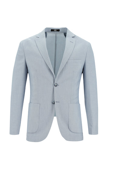 Açık Mavi Super Slim Fit Ekstra Dar Kesim Fit Beli Lastikli İpli Desenli Takım Elbise