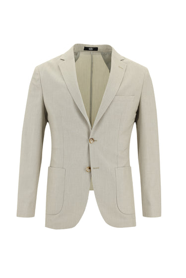 Orta Bej Super Slim Fit Ekstra Dar Kesim Fit Beli Lastikli İpli Desenli Takım Elbise