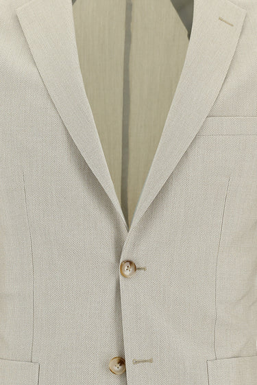 Orta Bej Super Slim Fit Ekstra Dar Kesim Fit Beli Lastikli İpli Desenli Takım Elbise