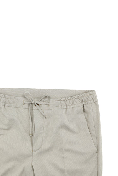 Orta Bej Super Slim Fit Ekstra Dar Kesim Fit Beli Lastikli İpli Desenli Takım Elbise