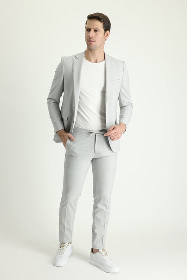 Açık Gri Slim Fit Dar Kesim Beli Lastikli İpli Takım Elbise