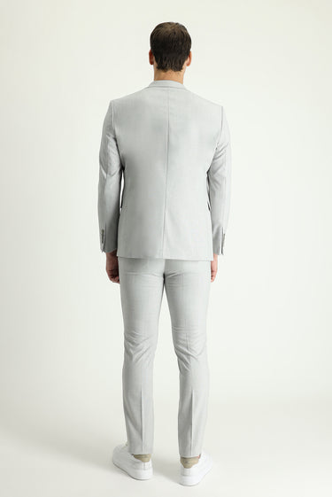 Açık Gri Slim Fit Dar Kesim Beli Lastikli İpli Takım Elbise