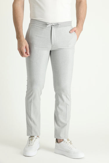 Açık Gri Slim Fit Dar Kesim Beli Lastikli İpli Takım Elbise