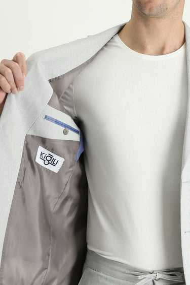 Açık Gri Slim Fit Dar Kesim Beli Lastikli İpli Takım Elbise