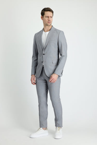 Orta Füme Slim Fit Dar Kesim Beli Lastikli İpli Takım Elbise