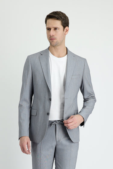 Orta Füme Slim Fit Dar Kesim Beli Lastikli İpli Takım Elbise
