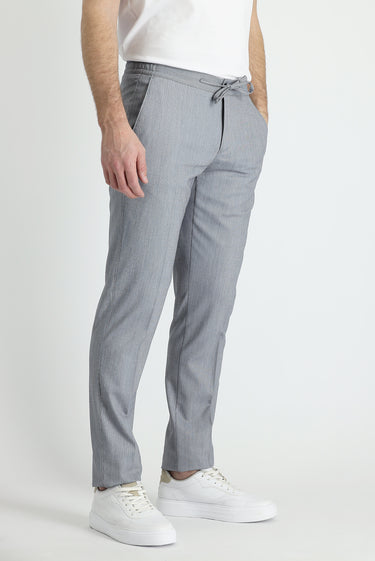 Orta Füme Slim Fit Dar Kesim Beli Lastikli İpli Takım Elbise
